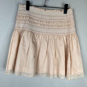 Leoffler Randall Gilles Mini Skirt Size Medium‎ Sand Ecru Smocked Cotton Ramie